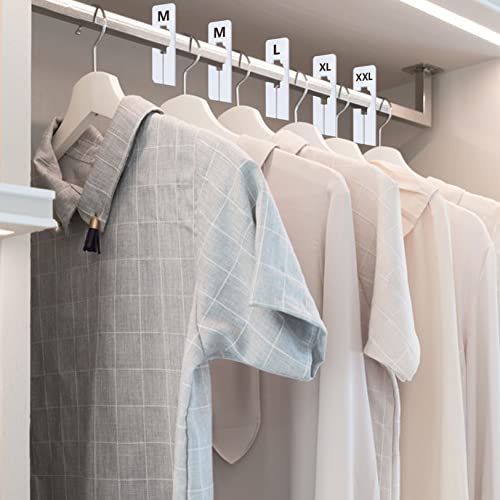 40 Pack Rectangular White Plastic Clothing Size Closet Rack Dividers Hangers, Preprinted in 8 Sizes XXS, XS, S, M, L, XL, XXL, XXXL (2.5”x 5”, Inner Diameter 1.38”) - color: White/Printed, size: 40 Pcs