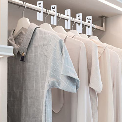 40 Pack Rectangular White Plastic Clothing Size Closet Rack Dividers Hangers, Preprinted in 8 Sizes XXS, XS, S, M, L, XL, XXL, XXXL (2.5”x 5”, Inner Diameter 1.38”) - color: White/Printed, size: 40 Pcs