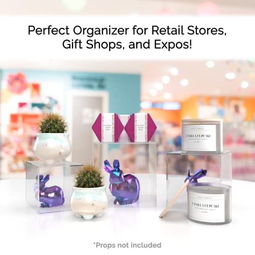 Marketing Holders Acrylic Display Riser Box Clear 4" 5" 6" Set One Open Side No Lid Merchandise Storage Caddys or Bins Hollow with Open Bottom Retail Product Risers - size: 4" 5" 6" Cubes-Clear