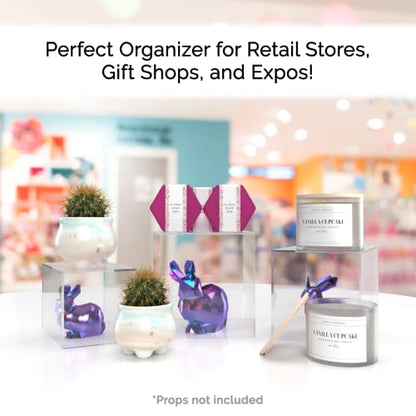 Marketing Holders Acrylic Display Riser Box Clear 4" 5" 6" Set One Open Side No Lid Merchandise Storage Caddys or Bins Hollow with Open Bottom Retail Product Risers - size: 4" 5" 6" Cubes-Clear
