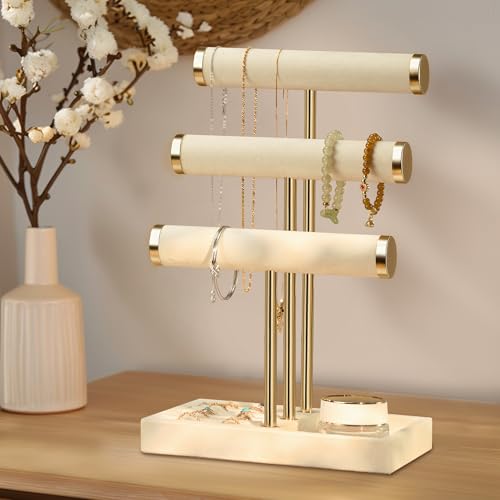 Jewelry Organizer Stand Display, 3 Tier Velvet Bracelet Holder, Beige - color: Beige, size: Standard