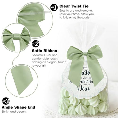 4.5" Twist Tie Sage Green Satin Small Gift Wrap Bows 24 Counts - color: Sage Green