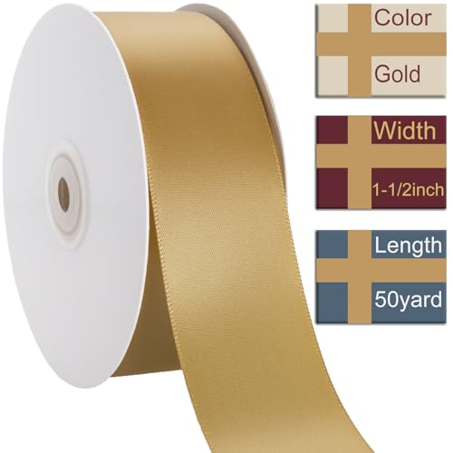 1-1/2 Inch Gold Ribbon 50Yards – Perfect for Gift Wrapping - color: Gold, size: 1-1/2"