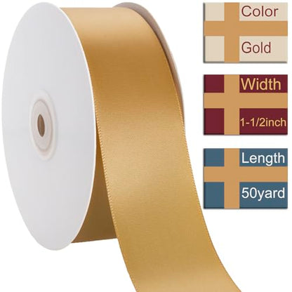 1-1/2 Inch Gold Ribbon 50Yards – Perfect for Gift Wrapping - color: Gold, size: 1-1/2"