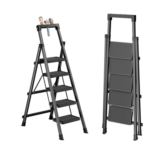 5 Step Ladder with Platform Lightweight Folding Step Stool No Assembly - size: 5 Step Platform