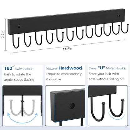 Belt Hanger Wall Mounted, Wooden Belt Organizer 2 Pack - color: Black, size: 2 Pack-Belt
