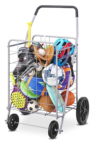 Whitmor Deluxe Utility Foldable Shopping Cart with Wheels, 100 Lb Capacity, Heavy Duty Grocery Cart with Steel Frame, Foam Handle, Rolling Folding Utility Trolley for Grocery, Laundry, Travel, Gray - size: 15.75"L x 17.75"W x 40.5"H, Gray