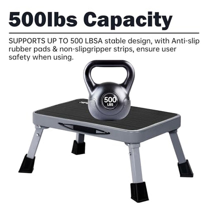 RV Step Stool Foldable 1-Step Ladder Sturdy Metal Stable Step Stool with a Non-Slip Platform Supports up to 500 lb with Non-Slip Rubber Feet, Easy to Carry - size: 1-Step