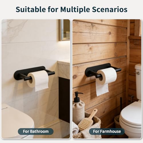 304 Stainless Steel Toilet Paper Holder Wall Mounted Double Post Swivel Tissue Holder No Drilling Bathroom Paper Towel Dispenser Anti-Vibration for RV Commercial Bathroom Matte Black - color: Black