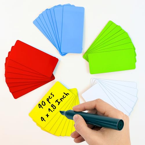 Availey 40 Pieces (4 x 1.8) - Full Colored Magnetic Dry Erase Labels - Reusable Strips for Classroom Home Office Garage Refrigerator Blank Writable Erasable Cards Name Tags Students Locker Shelf - color: Full Colored, size: 4 x 1.8 Inch