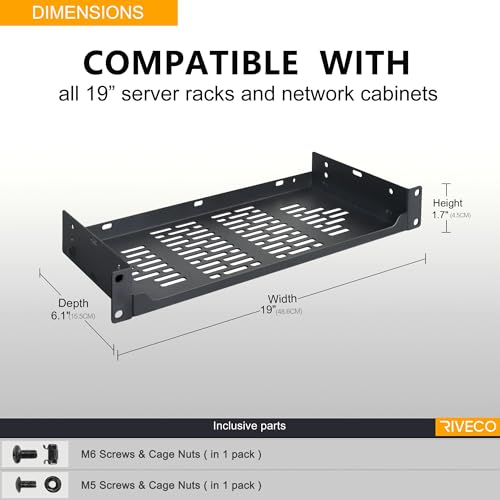 RIVECO 2-Pack 6" 1U Vented Rack Shelf for 19" Server IT Sound Cabinets - size: 6"