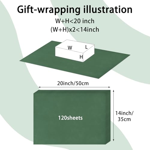 Laidans 120 Sheets 14 x 20 Inch Dark Green Paper for Gift Bag Wrapping - color: Forest Green