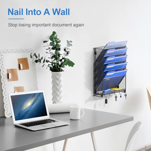 OUTWOLF Hanging Wall File Organizer with Hooks, 6 Tier Vertical Wall Mount File Holder, Paper Document Mail Organizer for Office - color: Hook