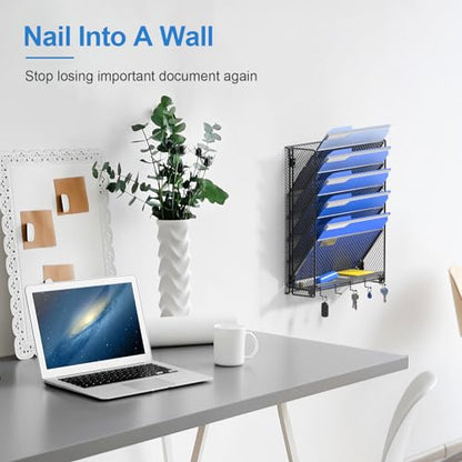 OUTWOLF Hanging Wall File Organizer with Hooks, 6 Tier Vertical Wall Mount File Holder, Paper Document Mail Organizer for Office, Pack of 2 - color: Hook Pack of 2