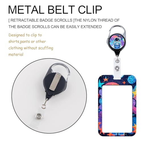 Astronaut Badge Holder with Silky Neck Lanyard, Plastic Card Holder with Heavy Duty Retractable Reel Clip, Cool Spaceman Lanyard with Keychain for Kids, Boys, Men - color: Spaceman