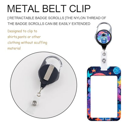 Astronaut Badge Holder with Silky Neck Lanyard, Plastic Card Holder with Heavy Duty Retractable Reel Clip, Cool Spaceman Lanyard with Keychain for Kids, Boys, Men - color: Spaceman