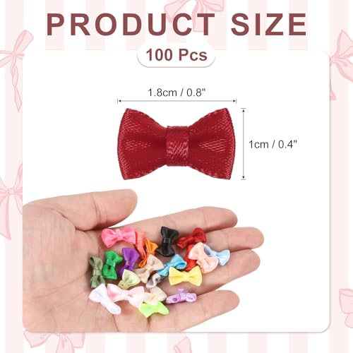 MECCANIXITY 100 Pcs Mini Ribbon Bow 0.8" Mini Fabric Satin Ribbon Flower Bows for Craft DIY Sewing Wedding Birthday Party, Burgundy - color: Burgundy