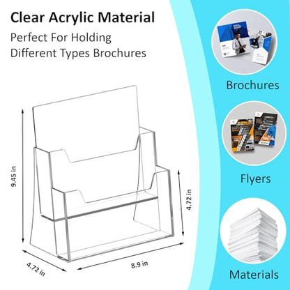 Acrylic Brochure Holder 8.5 x 11 Inch, 2 Tier, Flyer, Countertop Organizer
