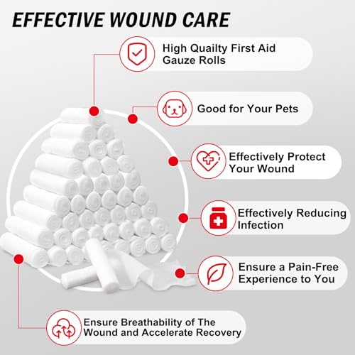DMSKY 60 Pack Gauze Rolls, 2 in x 4.1 Yards, Individually Wrapped Breathable Rolled Gauze, Premium First Aid Supplies & Medical Supplies for Wounds, Bandage Wrap Vet Wrap, Mummy Wraps - color: 60 Pack, size: 2 IN