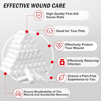 DMSKY 60 Pack Gauze Rolls, 2 in x 4.1 Yards, Individually Wrapped Breathable Rolled Gauze, Premium First Aid Supplies & Medical Supplies for Wounds, Bandage Wrap Vet Wrap, Mummy Wraps - color: 60 Pack, size: 2 IN