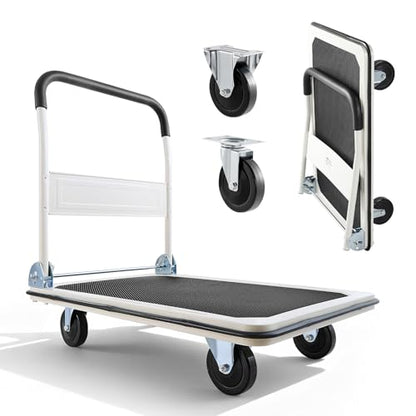 VEVOR Foldable Push Cart Dolly, 660 lbs Load Capacity, Folding Platform Truck with Swivel Wheels, Moving Platform Hand Truck Flatbed Cart, Space Saving Push Handle for Easy Storage 35.4 x 34.3 x 24 in - size: 35.4 x 34.3 x 24.0 in /900 x 870 x 610 mm