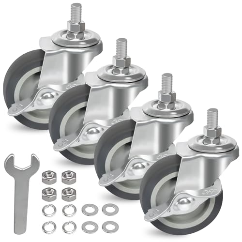 AAGUT 3 Inch Caster Wheels, M10 x 1.5" Threaded Stem Castors, 4 Pack - size: M10 x 38mm