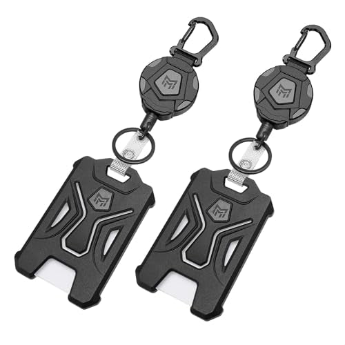 MNGARISTA 2-Pack Retractable Badge Holder, Heavy Duty Carabiner Keychain, Tactical ID Card Holder with 31.5" Retractable Badge Reel, Black - style: PC - 2
