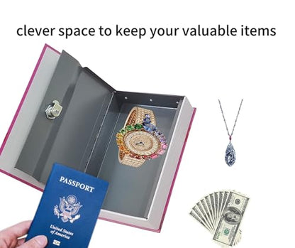 Book Safe with Key Lock - Hidden Diversion Safe for Cash & Jewelry, Anti-Theft Money Storage Box (9.5x6.2x2.2 Inch) | Hollow Book Secret Safe for Home/Office/Travel(Pink and Red lips - Key Lock) - color: Pink and Red lips - Key Lock