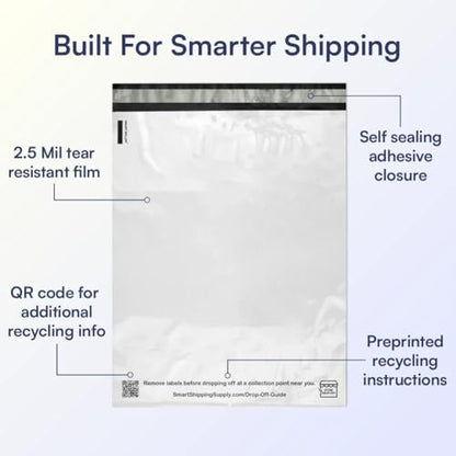 200 Count, 10x13 inch 100% Recycled Poly Mailers Eco Friendly Packaging Envelopes Supplies Mailing Bags 2.5 Mil Thick - SMART Mailer - size: 10" x 13" (200 Mailers)