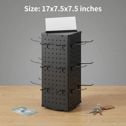 QWORK Rotating Metal Pegboard Display Stand – 4-Sided Spinner with 24 Hooks for Jewelry, Craft & Retail Use