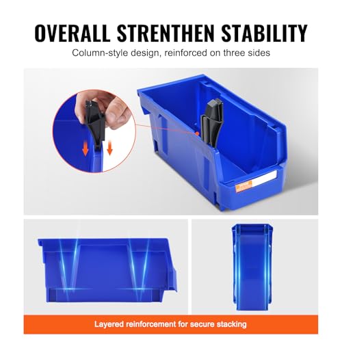 VEVOR Plastic Storage Bins 12 Pack (11 x 5 x 5-Inch), Hanging Stackable Storage Organizer Bins, Heavy Duty Stacking Containers for Closet, Garage, Office, Home, Pantry or Small Parts Organization - style: Red&Blue-12PC-5L