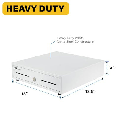 HK SYSTEMS 13inch Heavy Duty Manual Push-Open Cash Drawer with 4Bill/5Coin, Removable Till, Two Medial Slots, White - color: 2. White, size: 1. 13inch PUSH (MANUAL)