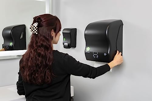 San Jamar Ecologic Simplicity Recycled Plastic Manual Paper Towel Dispenser, Auto Cut Towel Dispenser, Wall Mounted Dispenser with Zero Waste for Home and Business, Black - color: Black