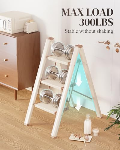 3 Step Ladder, Foldable Aluminum Step Stool with Anti-Slip Pedal - color: Cream Chocolate, size: 3 Step