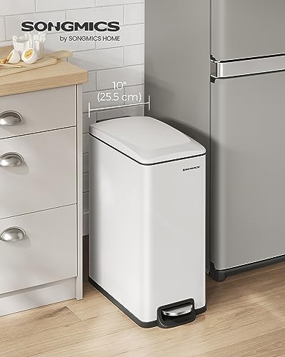 SONGMICS Kitchen Trash Can with Lid, 13-Gallon (50 L) Slim, Stainless Steel - color: White, style: 13 Gal.