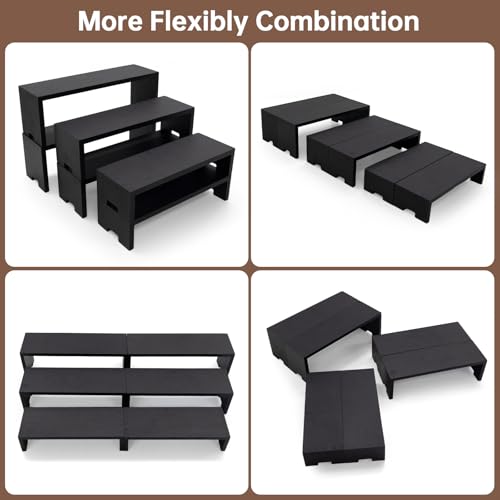 Yikaroeli 2 Set Black Display Risers Small Wooden Perfume Riser for Display Stand 6Pcs 3 Tiered Cologne Shelf Men Organizer Wood Racks Cupcake Stands