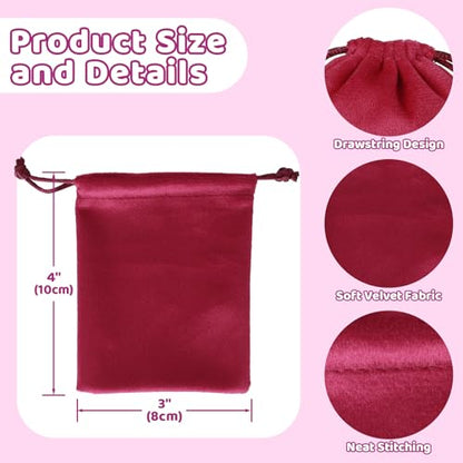 Tapleap 12Pcs Small Jewelry Bags, 3x4” Red Velvet Drawstring Coin Pouch - color: Red, size: 3x4in
