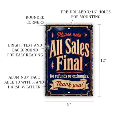 All Sales Final Vintage Enamel Business Sign - style: All Sales Final