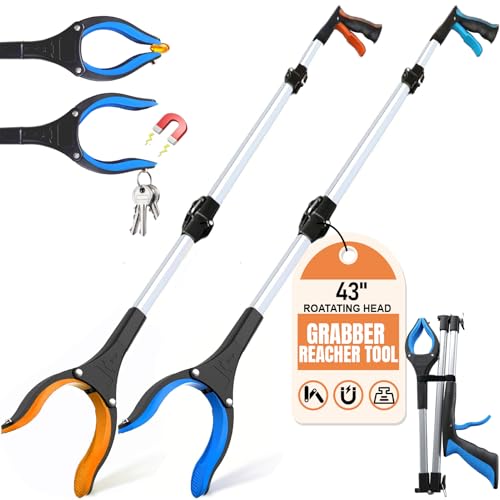 2 Pack 43" Grabber Reacher Tool, LEGENDONE Foldable Reaching Pickup Tool - color: 43"orange&blue- 2pack