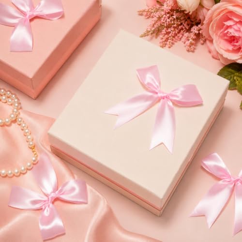 Pink Bows 100 Pcs 3.5 Inch Pre-Tied Satin Ribbon Bows with Adhesive Dots - color: Pink, size: 100 PCS