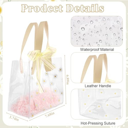 KEUKORZ 6 PCS Daisy Clear PVC Gift Bags with Handles Reusable Transparent - color: Multicolor