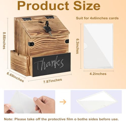 Wooden Suggestion Box with Lock & Sign Holder,7.8" Donation Box - color: Brown