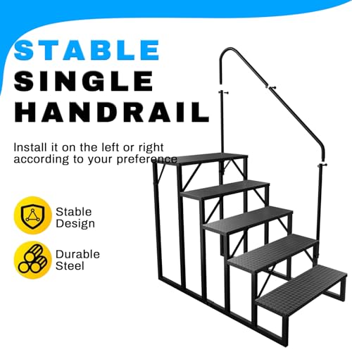RV Stairs 5 Step, RV Steps Anti-Slip, Hot Tub Steps with Handrail, 660 lbs Hot Tub Steps Step Ladder for 5th Wheel RV, Mobile Home Stairs, REL-0402 - size: 5 Step