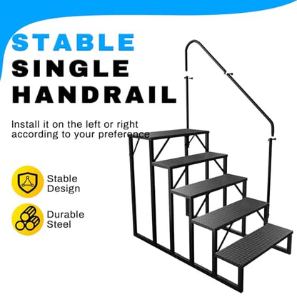 RV Stairs 5 Step, RV Steps Anti-Slip, Hot Tub Steps with Handrail, 660 lbs Hot Tub Steps Step Ladder for 5th Wheel RV, Mobile Home Stairs, REL-0402 - size: 5 Step