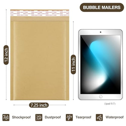UCGOU Kraft Bubble Mailers 7.25x12" 40 Pack Usable Size 7.25x11" Brown #1 - size: 7.25x12" 40PC