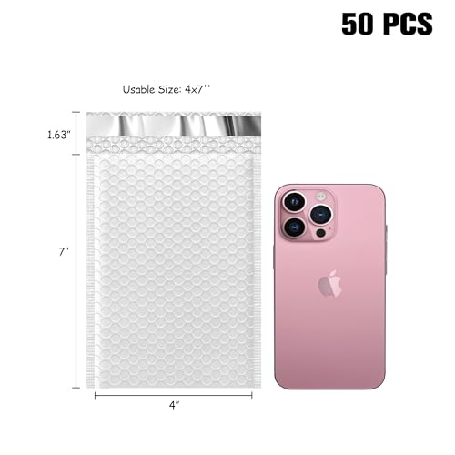 JinRuiKJ Thank You Bubble Mailers 4x8" 50 Pack, Padded Envelopes, Strong Adhesion Padded Mailers, Cushioning Padded Shipping Envelopes for Jewelry, Makeup - White - color: White, size: 4x8" 50Pcs