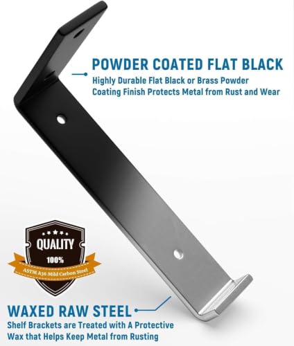 LEOPO 8 inch Shelf Brackets 12-Pack, 1/5" Thick Floating Shelf Bracket - color: black-12 pack, size: 7.25"