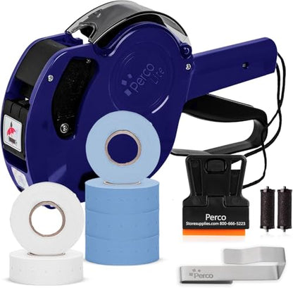 Perco Price Gun 1-Line Kit with 2 White 4 Blue Rolls, Clip & Ink Rollers - color: Blue