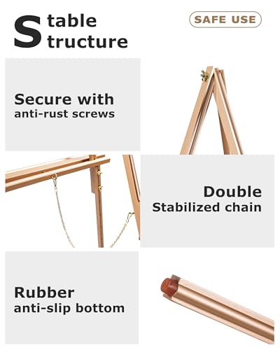 DJAR 63" Wooden Easel Stand for Sign, Adjustable Height, Rose Gold - color: Rose Gold, size: 1pc