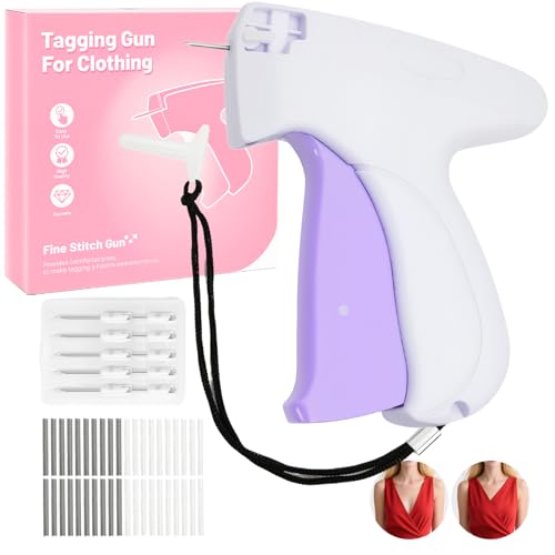 Handheld Mini Stitch Gun White and Purple Tag Attacher Gun Kit - Hemming Tool Sew Kit for Hems on Shirt Sleeves Pants and Dresses Includes 6 Needles 2000 Black Fasteners and 2000 White Fasteners - color: White/Purple